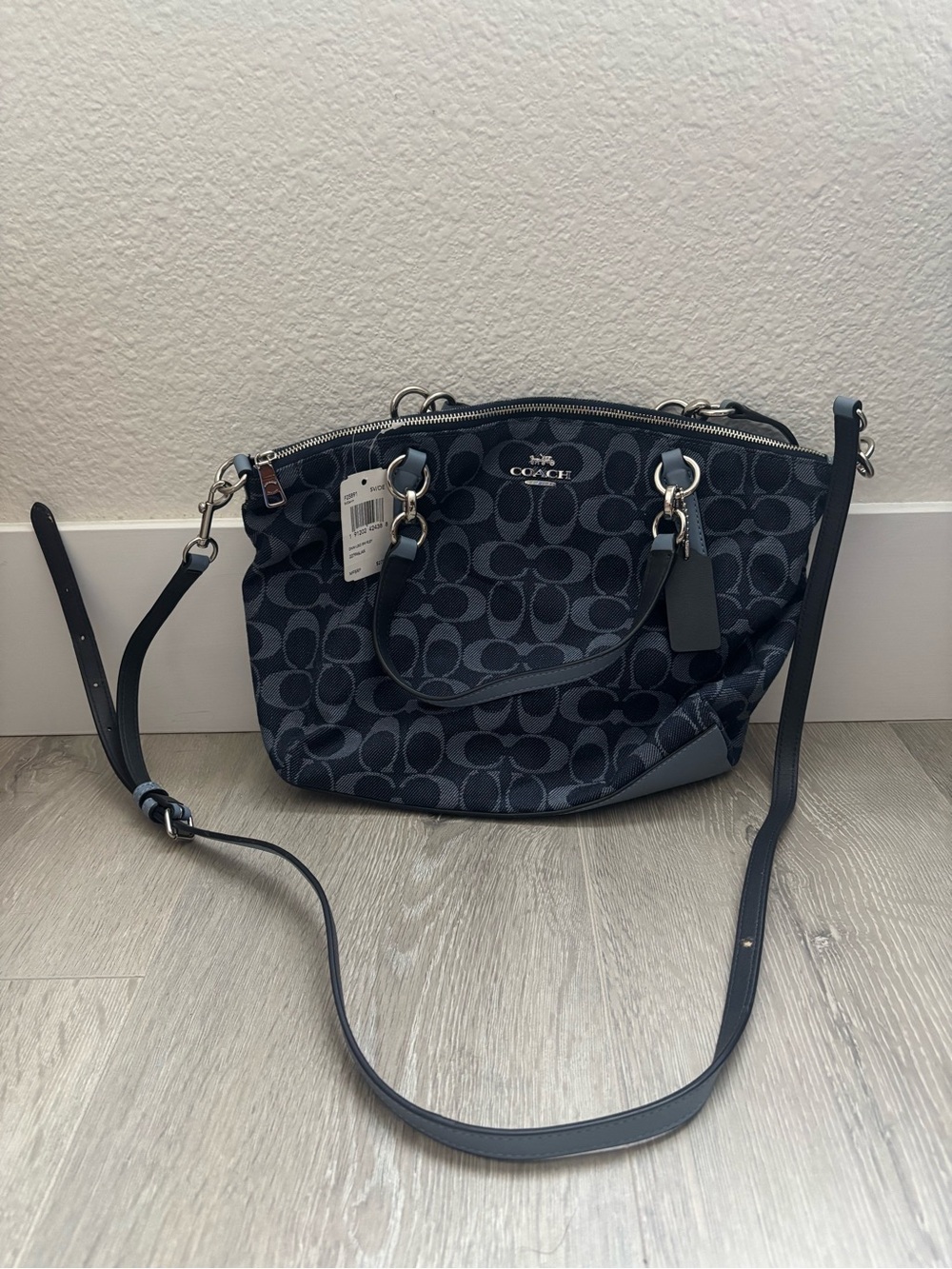 Coach Navy Signature Canvas Shoulder Bag
